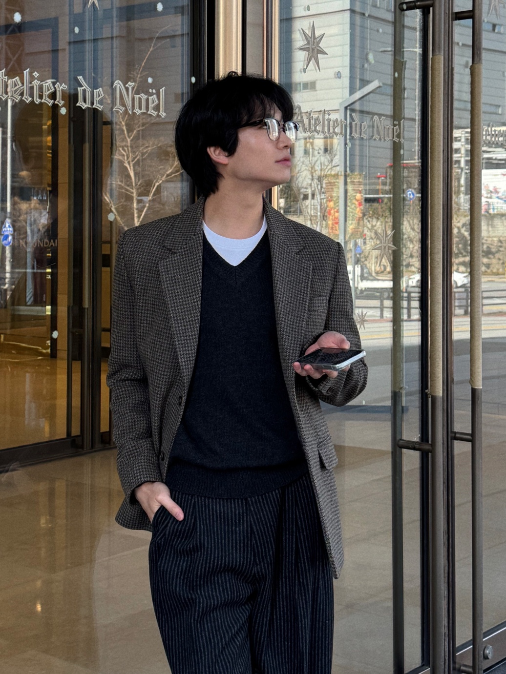 (남녀공용) 하운 루즈 울 체크 블레이저 자켓 / 가을 겨울 오버 대디 정장 수트 재킷 이미지 6