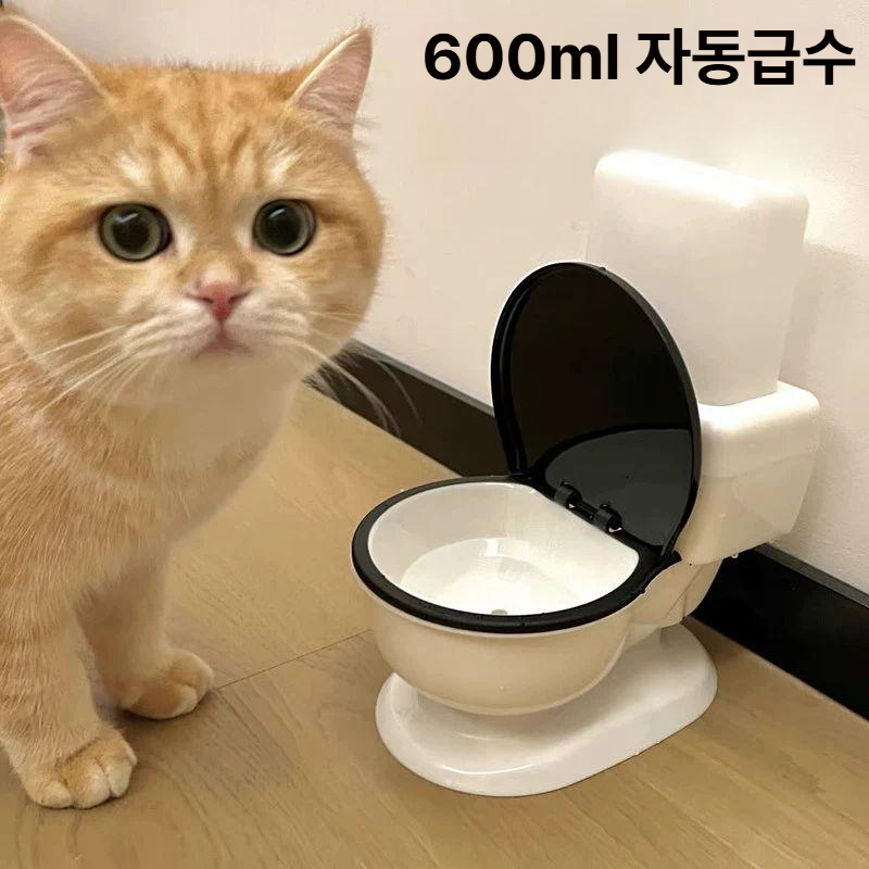 고양이 강아지 대형 자동급수기 무전원 음수대 세정형 물그릇 변기 그릇+600ml 물병 고양이 소형견 - 상세 이미지 2