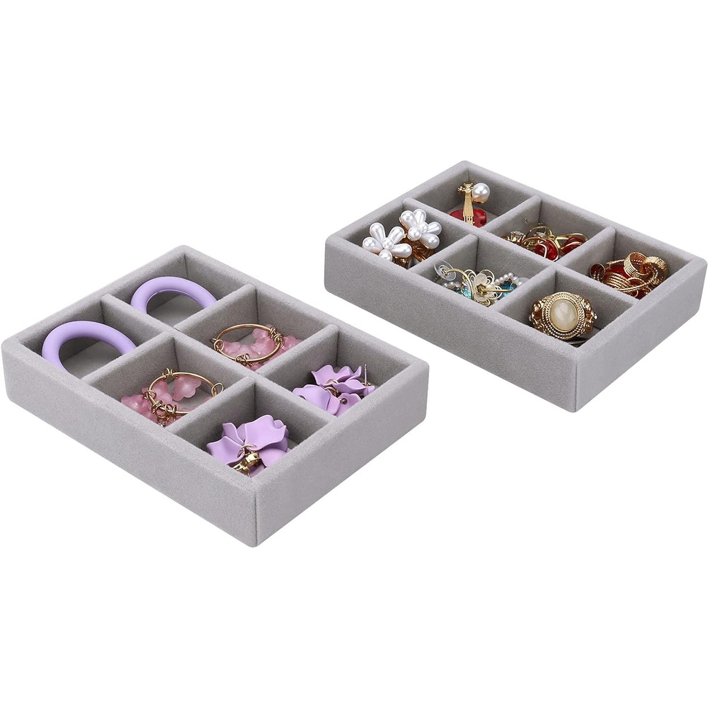 주얼리 보관함 쥬얼리 정리함 벨벳 트레이 거치대 디스플레이 회색 소형 4칸 (12.5cm) 이미지 6