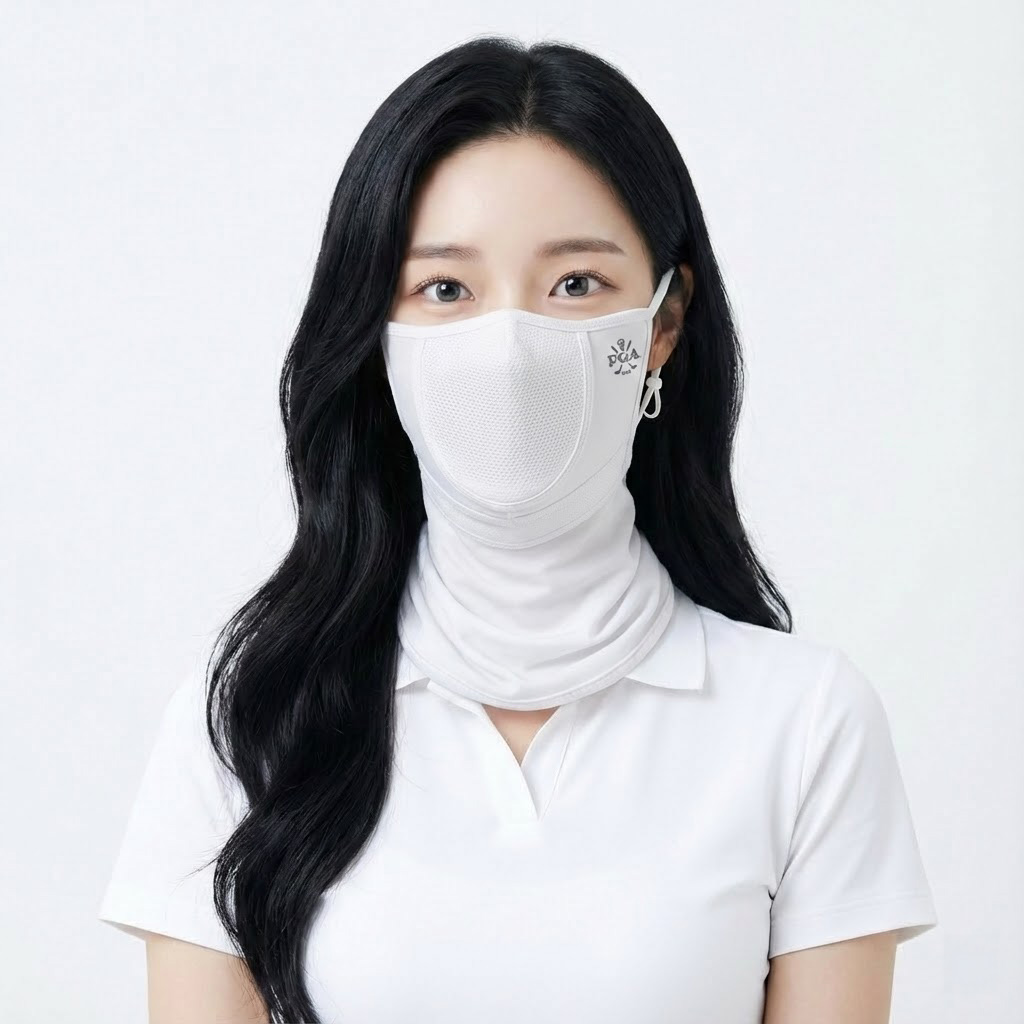 PGA 103 골프 마스크 남녀공용 덮개형 UV차단 자외선차단 파크골프 화이트 - 상세 이미지 2
