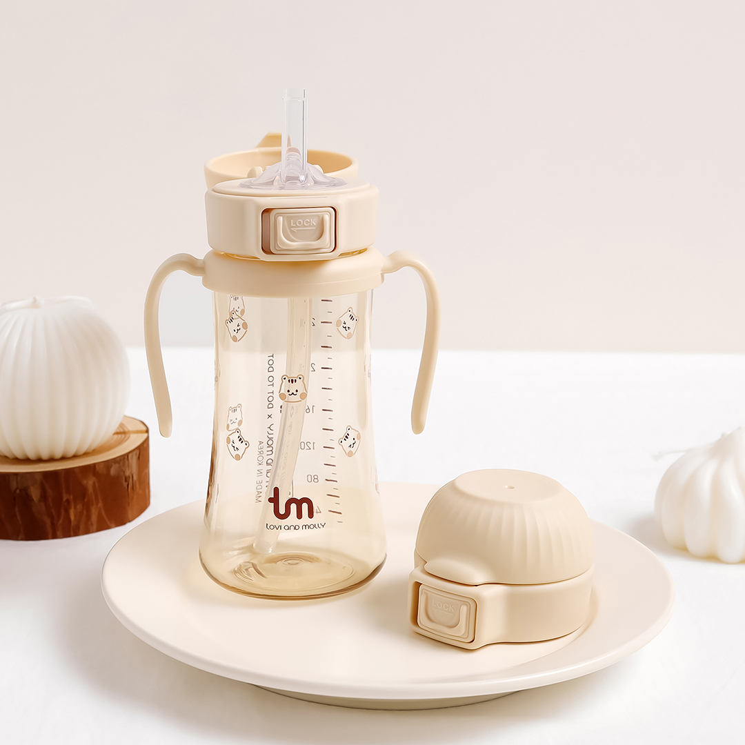 [토비앤몰리] 아기 유아 어린이집 원터치락 이유식 자기주도 빨대컵 돗람이 바닐라 180ml 280ml