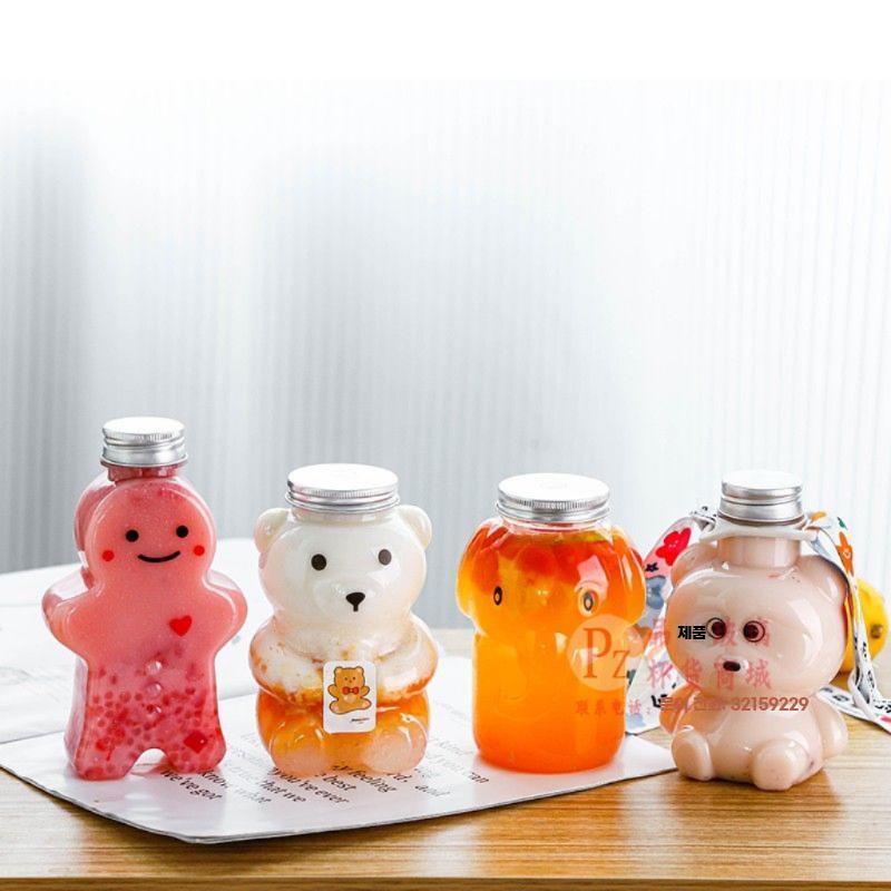 동물 음료병 곰돌이 음료수 보틀 업소용 카페 밀크티 500ml 헝겊 곰 10개 (빨대구멍O) - 상세 이미지 5