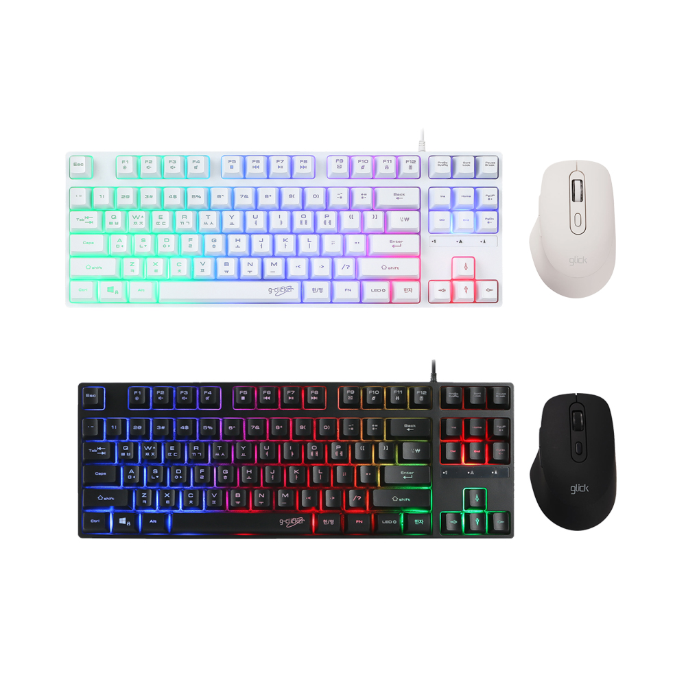 지클릭커 GMK-387 LED 유선 미니 키보드 무선 마우스 세트 화이트 - 상세 이미지 2