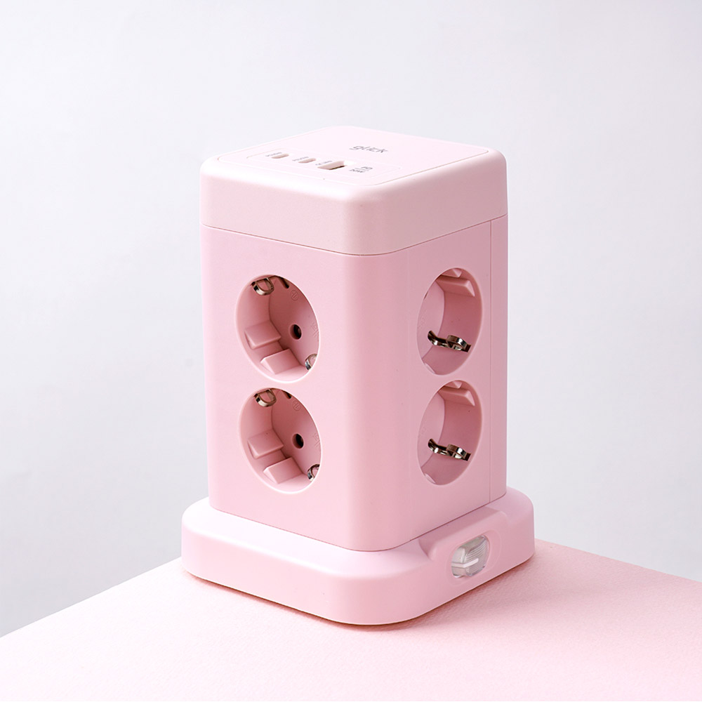 지클릭커 타워 8구 고용량 4000W USB 출력 멀티탭 NP708PD 핑크 - 메인 이미지