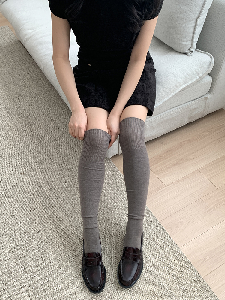 셀프러브 울 무지 루즈 하이삭스 - 여성 데일리 자국안남는 무압박 장목 무릎스타킹 얇은양말 - 상세 이미지 3