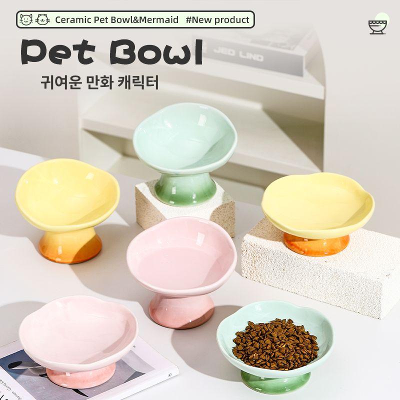 고양이도자기밥그릇 고양이사료그릇 고양이물그릇 고양이밥그릇 플로럴 쟁반 그라데이션옐로우 - 상세 이미지 3