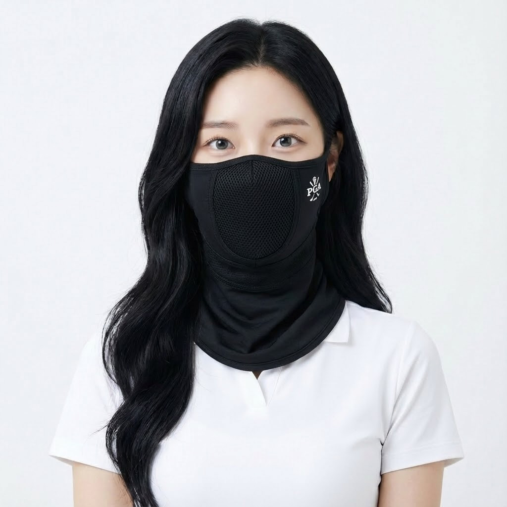 PGA 103 골프 마스크 남녀공용 덮개형 UV차단 자외선차단 파크골프 블랙 - 상세 이미지 2
