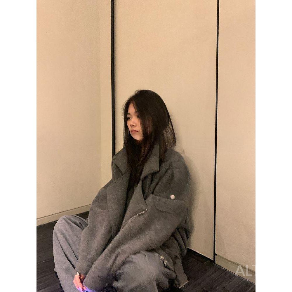 여성 모직 코트 숏코트 가을 그레이 겨울 오버핏 - 상세 이미지 4