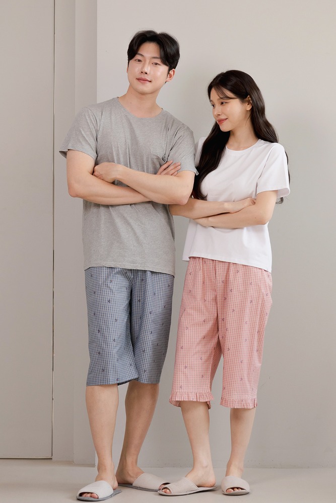 마누아 국내산 60수 고밀도 면100 남녀 7부 파자마 ap7 450 - 메인 이미지