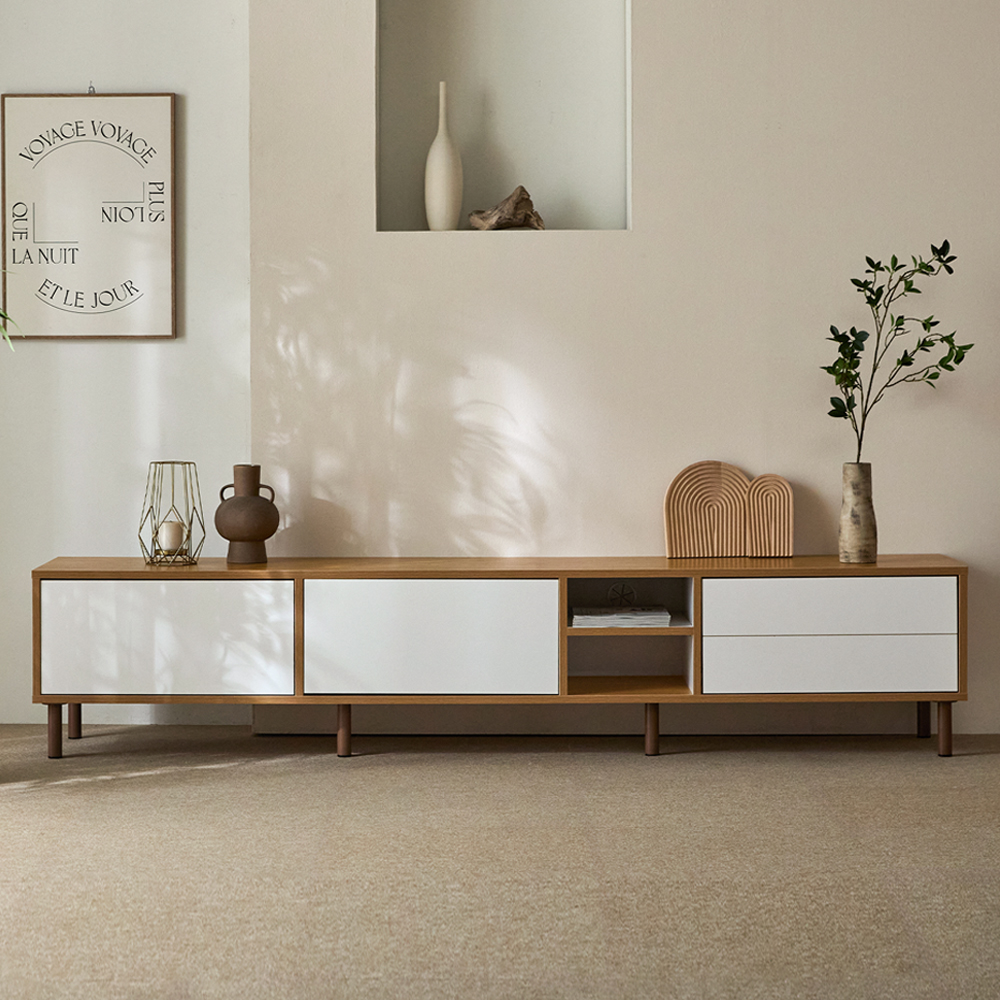 E0등급 우디프 슬림거실장 티비다이 2100x400x430mm, 오크