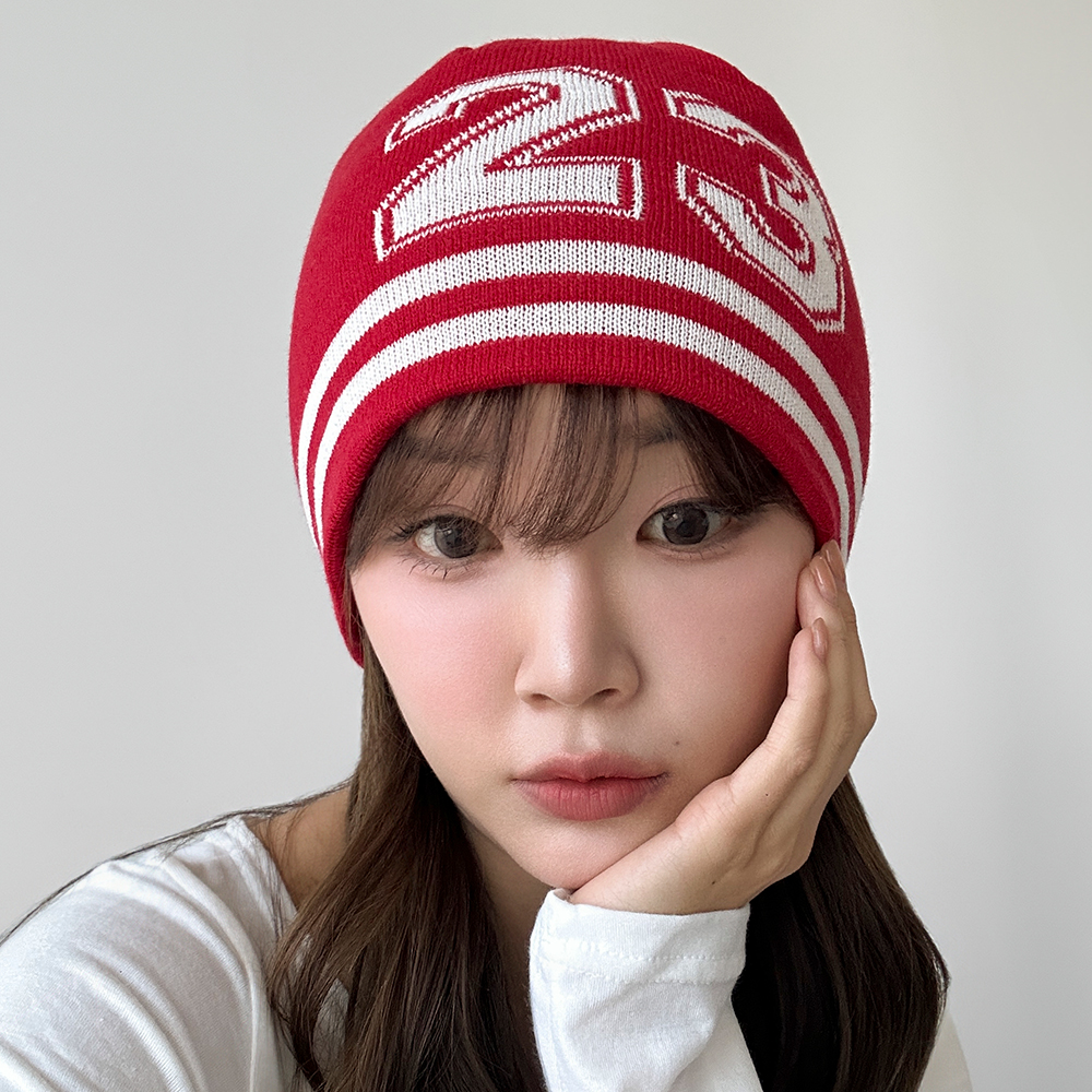 레트로 넘버 숫자 니트 비니 숏 비니 롱 비니 와치캡 가을 겨울용 모자 - 상세 이미지 4