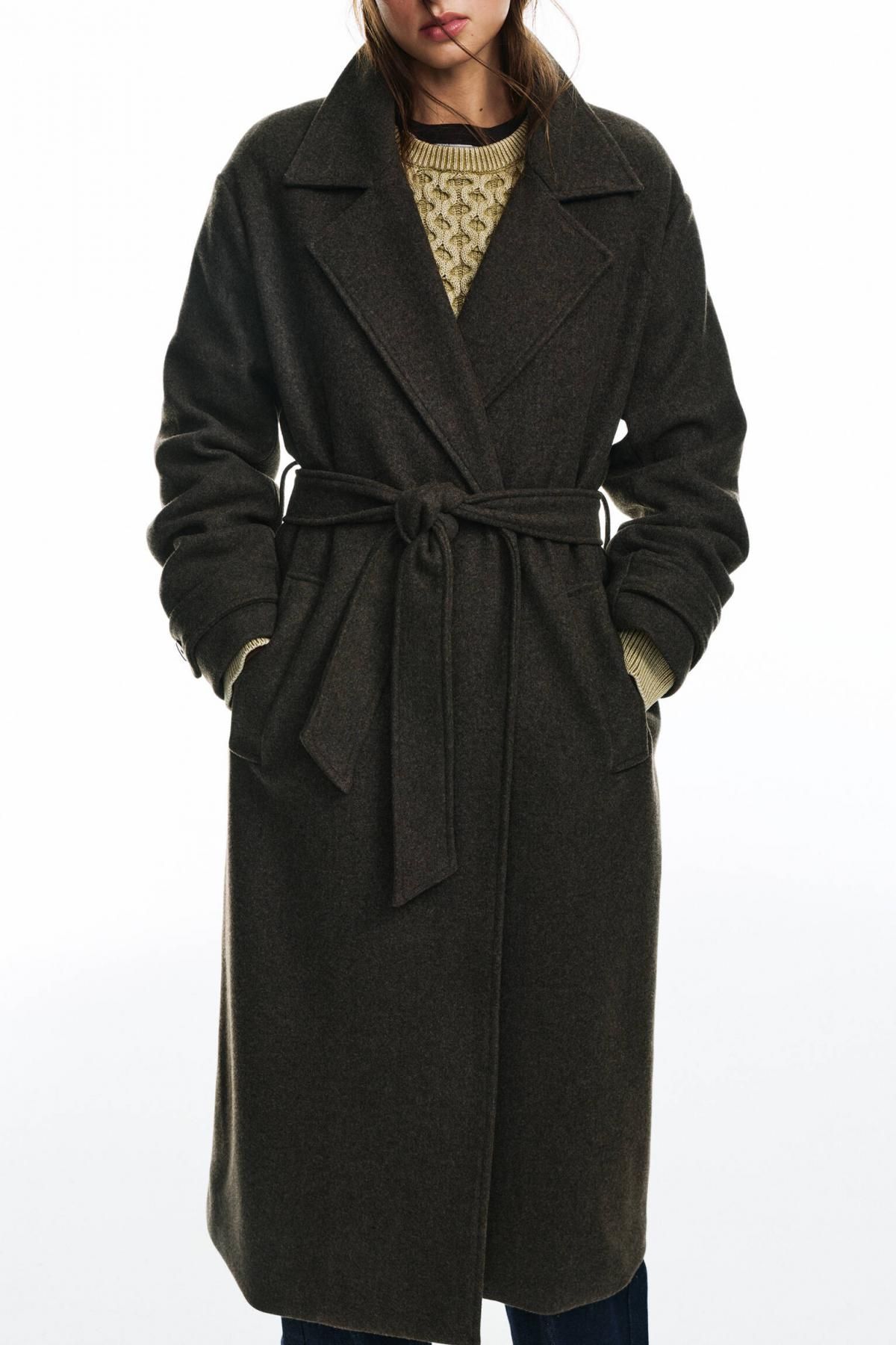 풀앤베어 소프트 벨트 롱 펠트 코트 3755/356 BROWN MARL - 상세 이미지 4