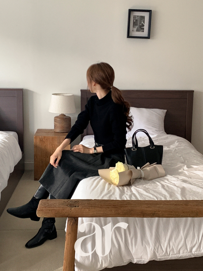 [자체제작] (MADE) 헤링본 융기모 안감 플리츠 롱 스커트 sk7567 - 상세 이미지 5