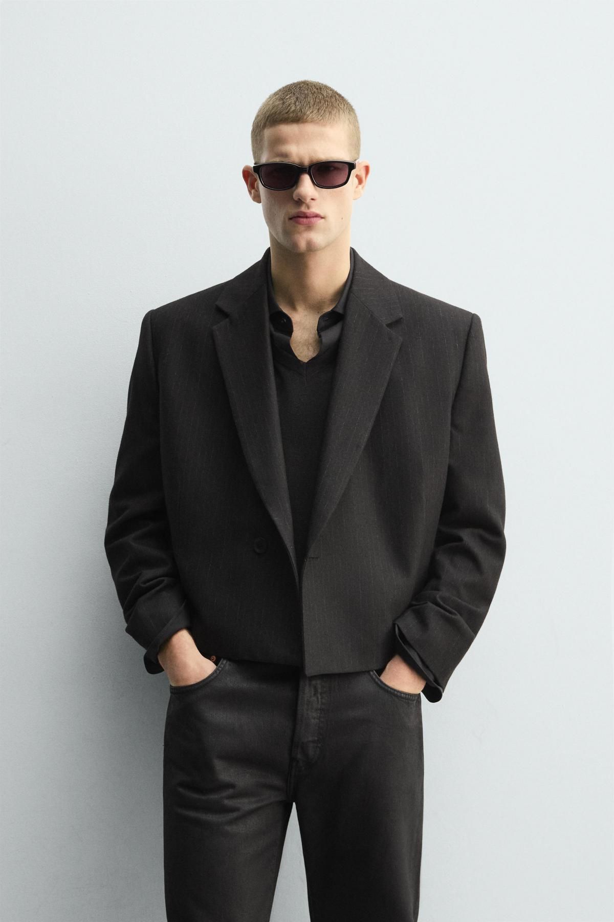 자라 크롭 핀스트라이프 수트 블레이저 6983/363 DARK GREY - 상세 이미지 3
