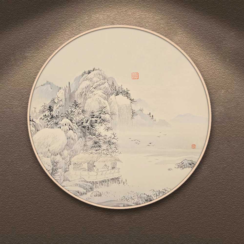 원형 산수화 그림 동양화 집들이 생기 풍경 물 벽걸이 60cm - 상세 이미지 4