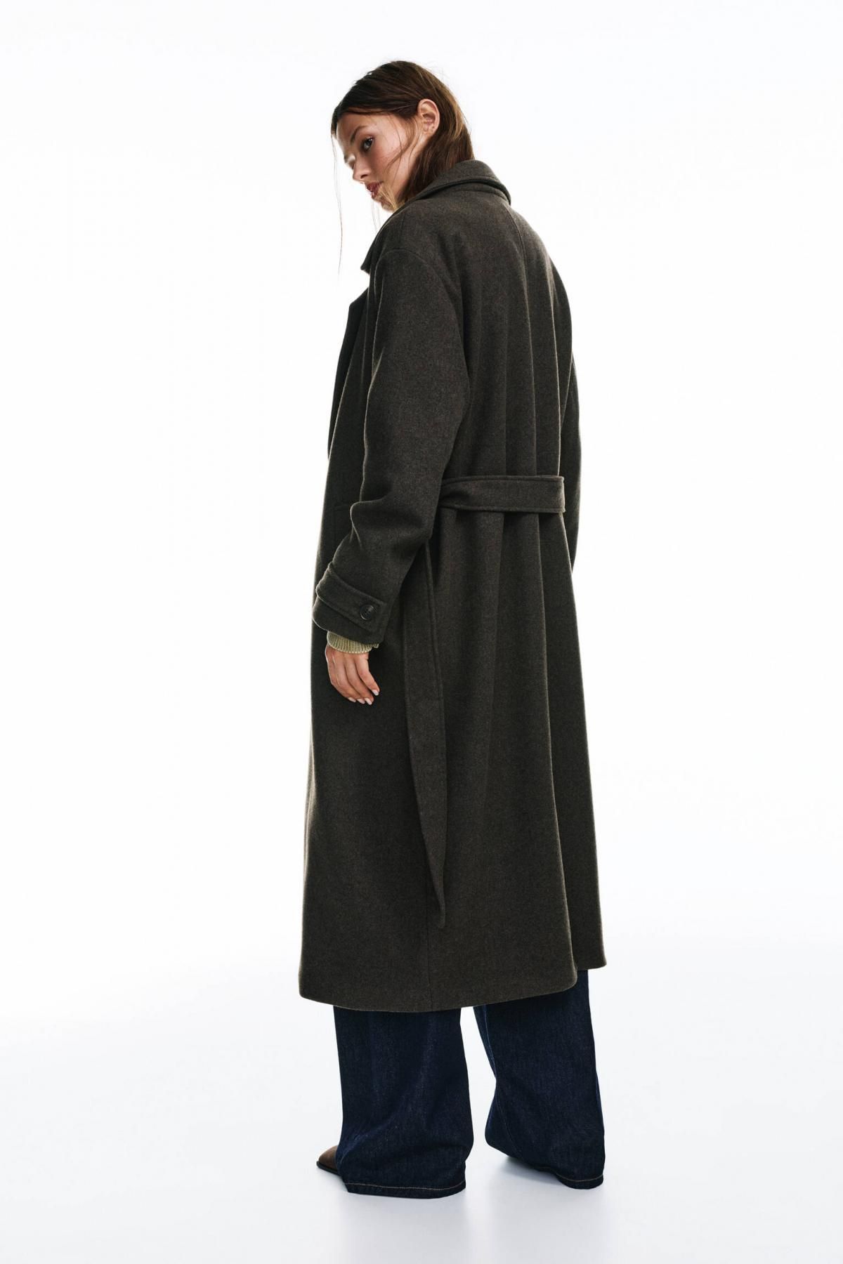 풀앤베어 소프트 벨트 롱 펠트 코트 3755/356 BROWN MARL - 상세 이미지 3