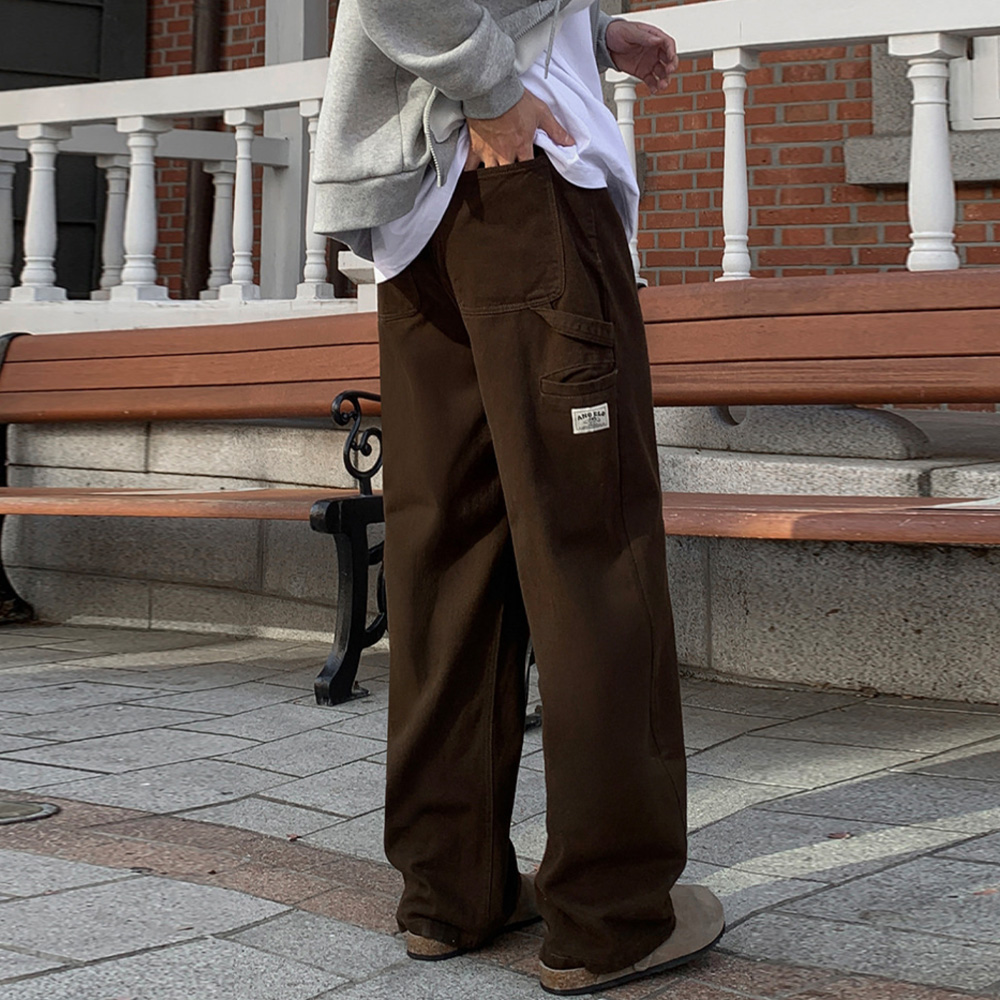 남자 코랜 봄 가을 와이드 코튼 카펜더 팬츠 - 상세 이미지 4