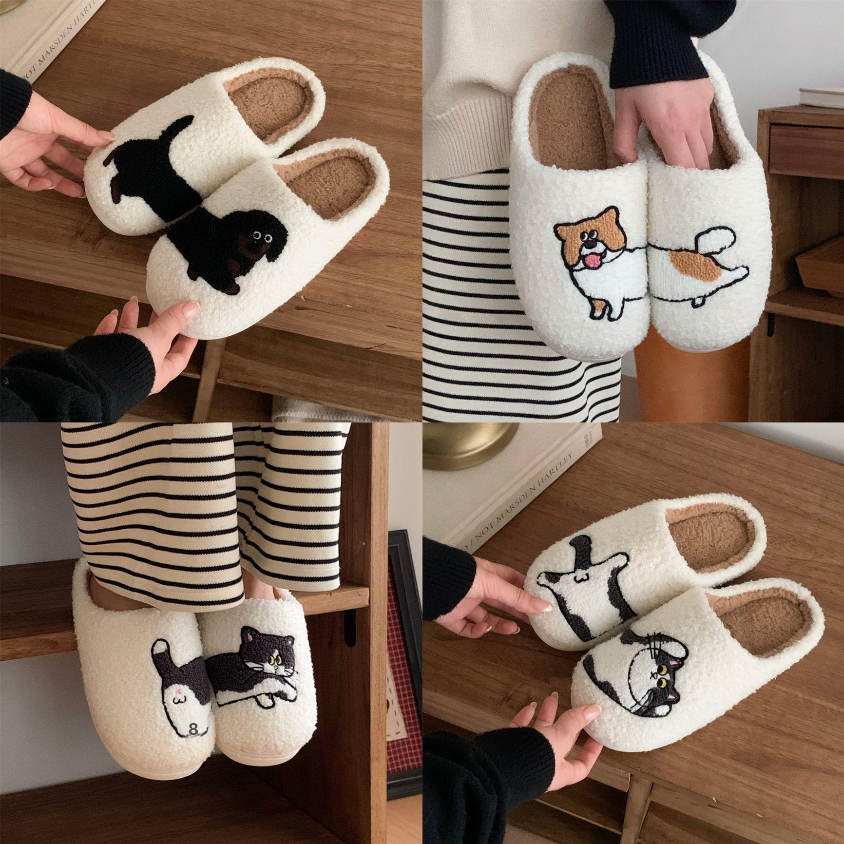 겨울 실내화 귀여운 고양이 강아지 커플 줄무늬 코튼 슬리퍼 가을 거실화 학생 직장인 기숙사 블랙 앤 화이트 캣 36-37 - 상세 이미지 4