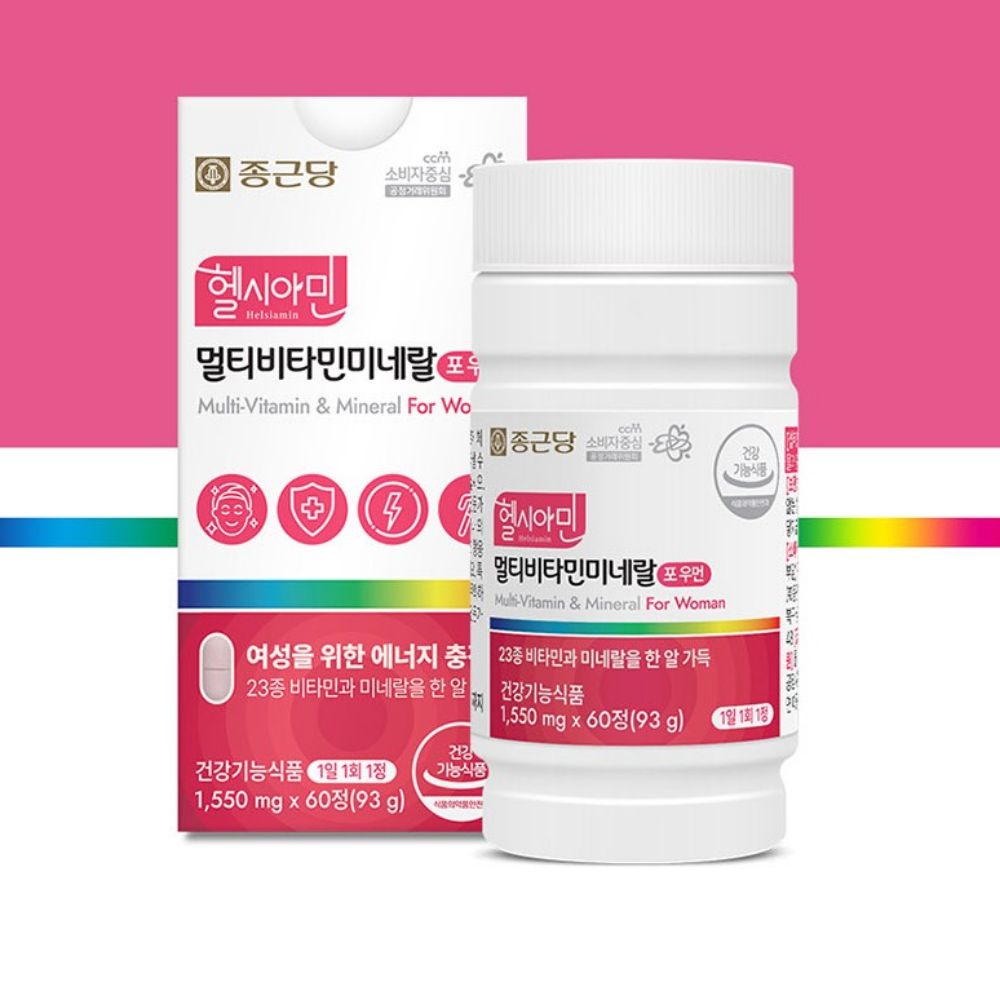 종근당 헬시아민 멀티비타민 미네랄 포우먼 올인원 우먼팩 활력 종합영양제 60정, 1개 - 상품 이미지