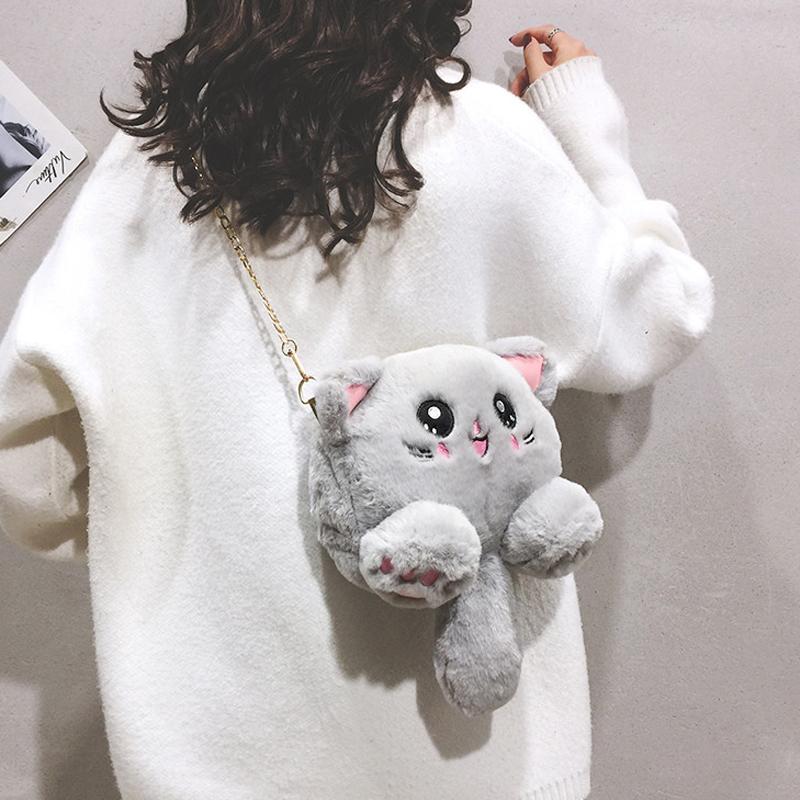 귀여운 고양이 캐릭터 체인 숄더백 학생용 미니 브라운 - 상세 이미지 3