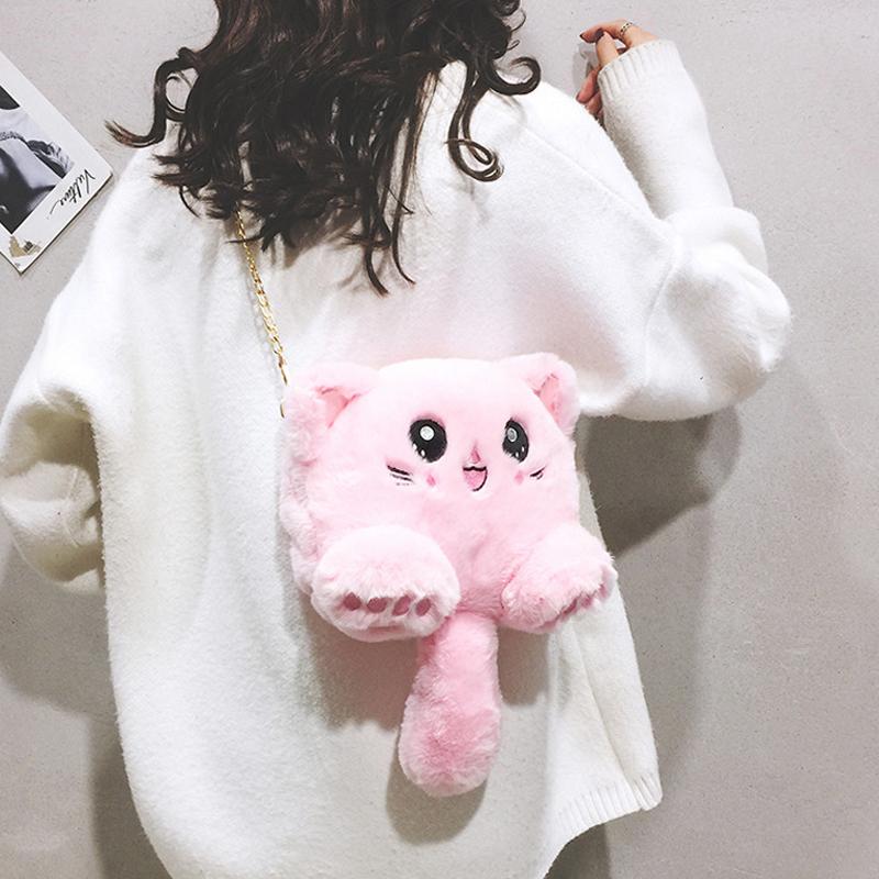 귀여운 고양이 캐릭터 체인 숄더백 학생용 미니 브라운 - 상세 이미지 4