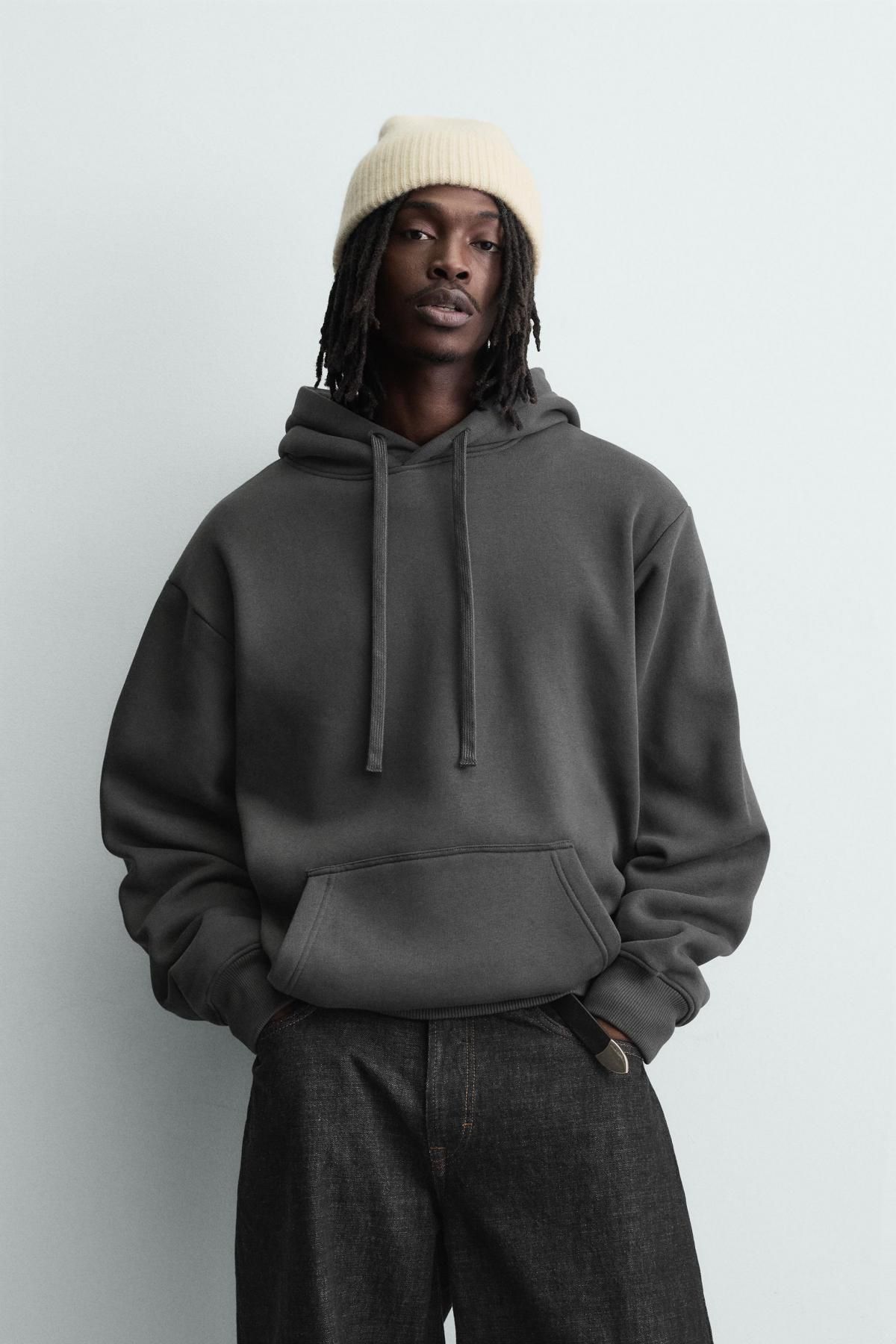자라 테크니컬 텍스처 후드 스웨트셔츠 0761/810 DARK ANTHRACITE - 상세 이미지 4