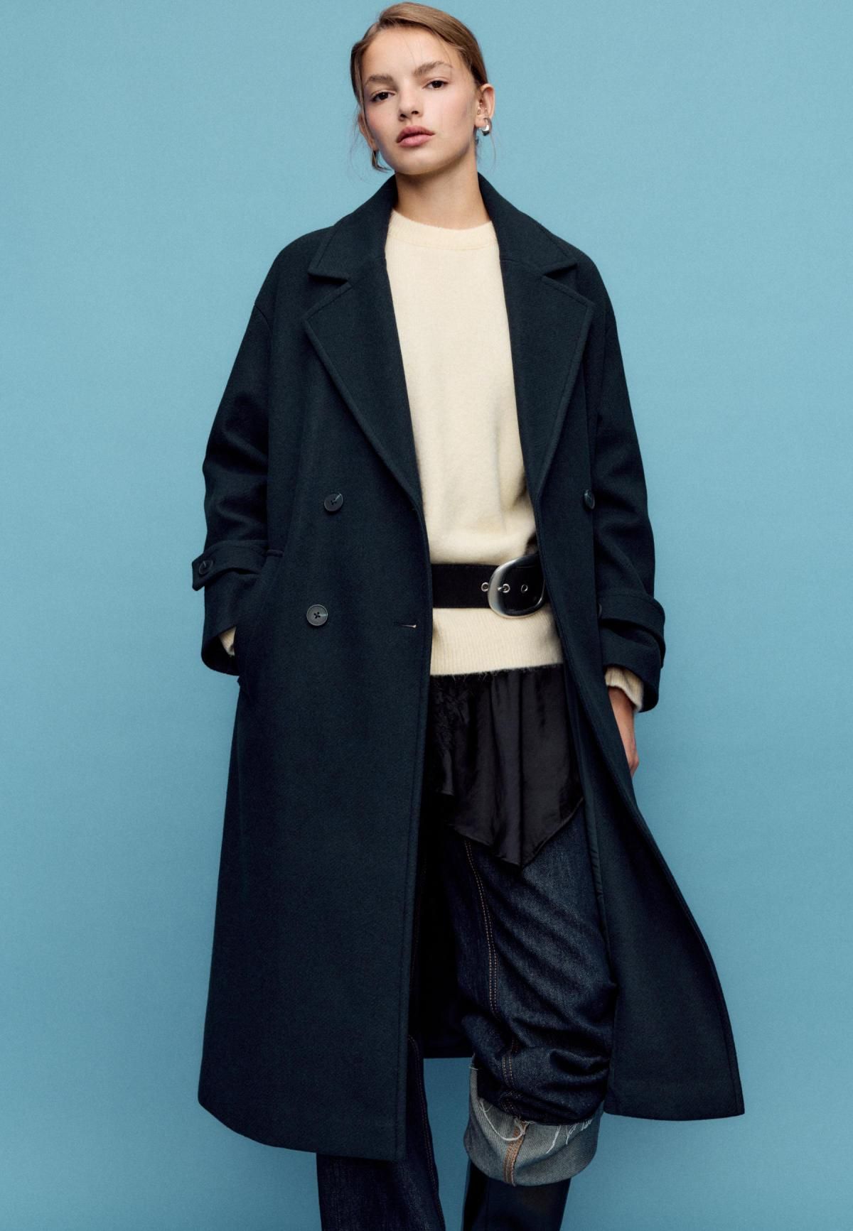 스트라디바리우스 소프트 오버사이즈 더블 롱코트 5806/544 NAVY BLUE - 상품 이미지