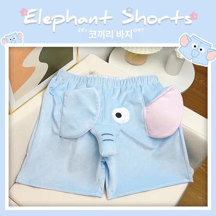 귀여운 코끼리 반바지 넓은 핏 캐주얼 바캉스 팬츠 블루 징징 코끼리바지 M - 상품 이미지