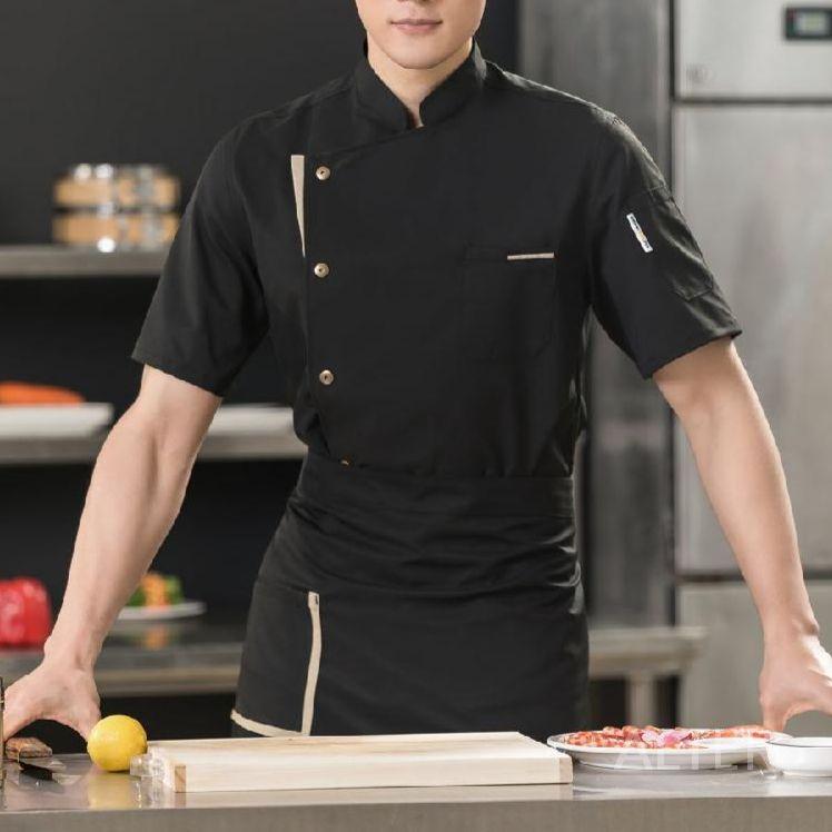 요리사복 호텔 위생복 겨울 셰프 긴팔 조리사 작업복 중식당 주방장 화이트 반팔 상의+앞치마 M - 상세 이미지 3