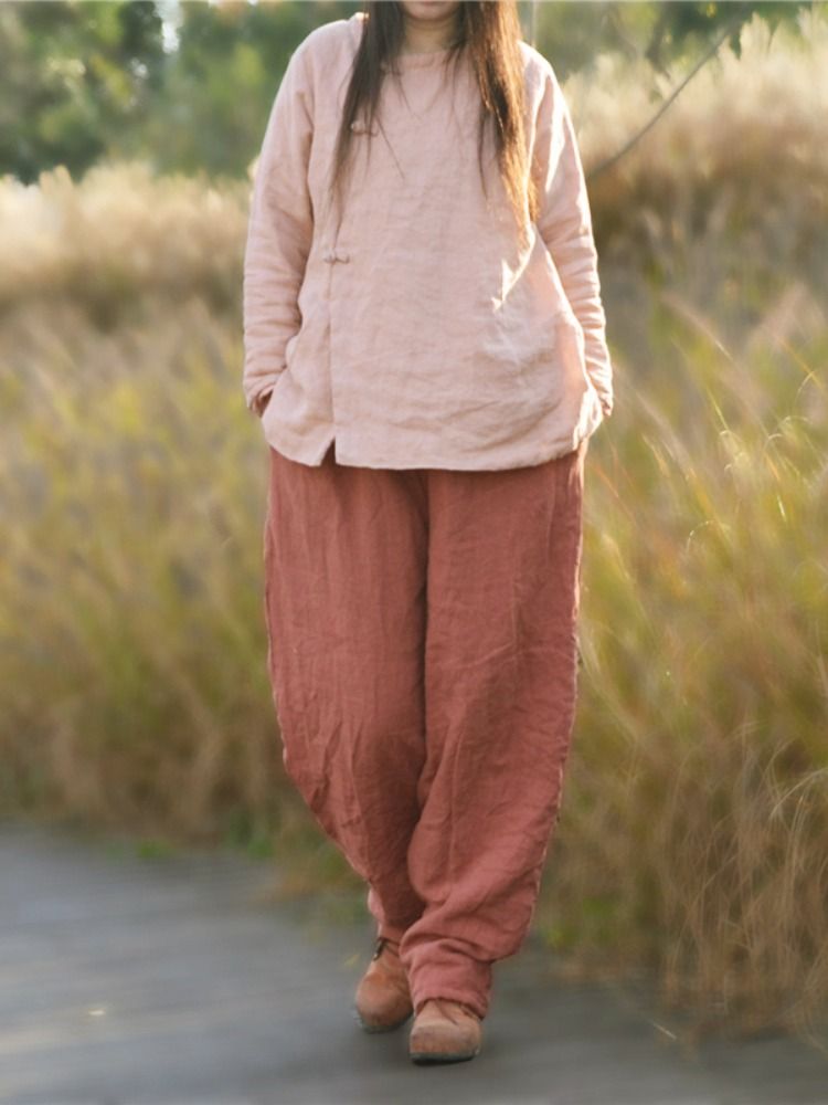할머니바지 통바지 팬츠 오렌지 밴딩 편한 겨울바지 루즈 - 상세 이미지 3