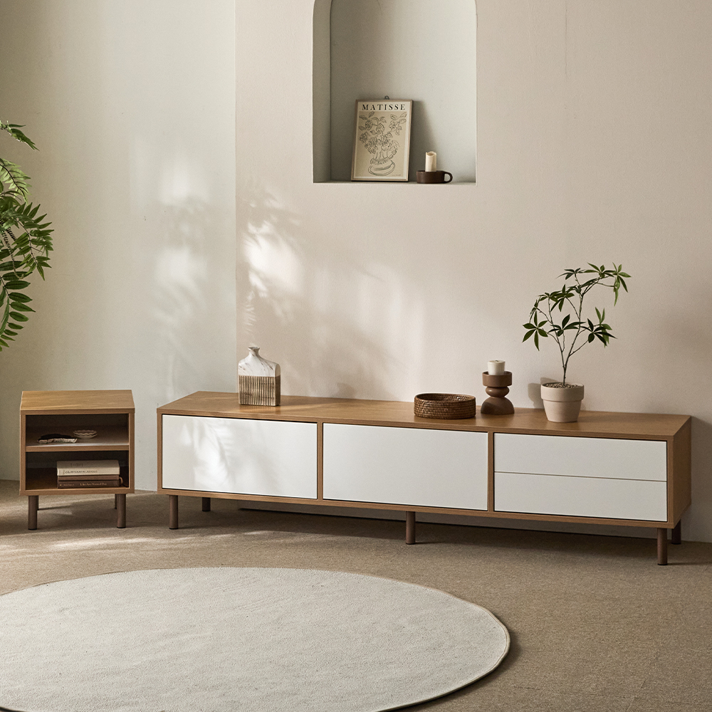 E0등급 우디프 슬림거실장 티비다이 1800x400x430mm, 오크