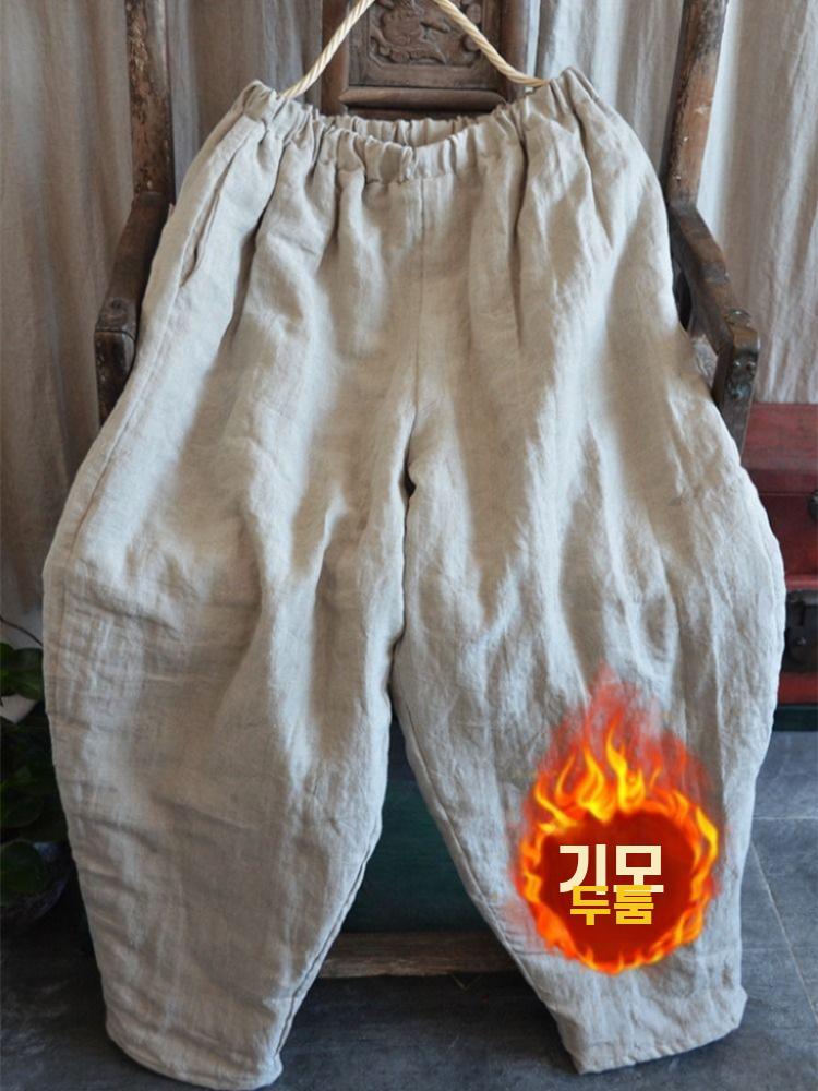 할머니바지 통바지 팬츠 오렌지 밴딩 편한 겨울바지 루즈 - 상세 이미지 4