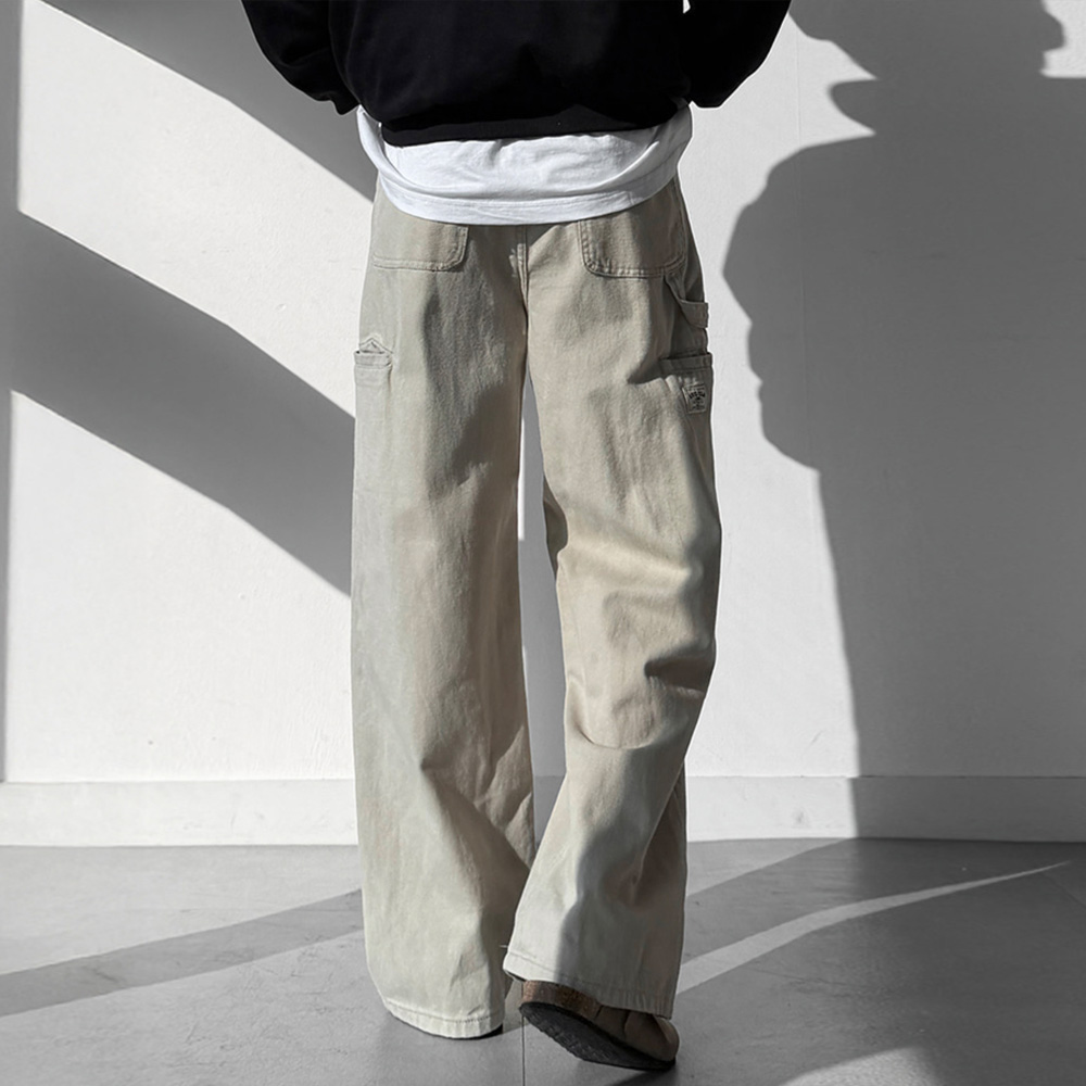 남자 코랜 봄 가을 와이드 코튼 카펜더 팬츠 - 상세 이미지 2