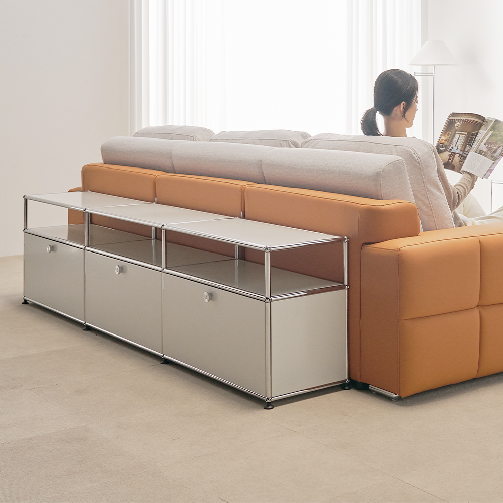 모덴 미드센츄리 모듈 2단 거실장 높은 철제 티비다이 2270x370x565, 화이트