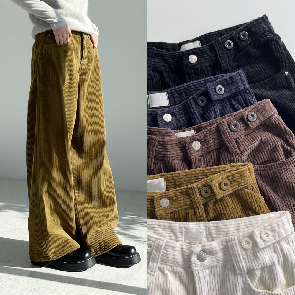 코듀로이팬츠 겨울 기모 비조 와이드 여성골덴바지 화이트 브라운 블랙 코지트윌 비조와이드팬츠 제품 이미지