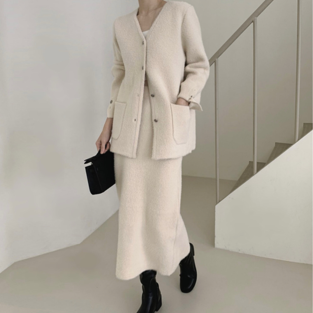 코히 여성 니트셋업 세트 니트 하객룩투피스 셋업 상하세트 치마 스커트 겨울 제품 이미지