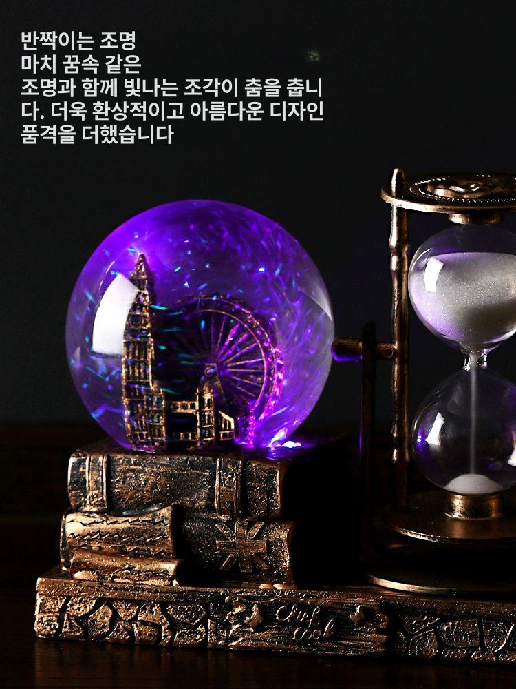 카페 인테리어 장식 소품 크리스탈 볼 모래시계 레트로 복고풍 집들이 생일 선물 빈티지 페리스 휠 실버색 조명 - 상세 이미지 4