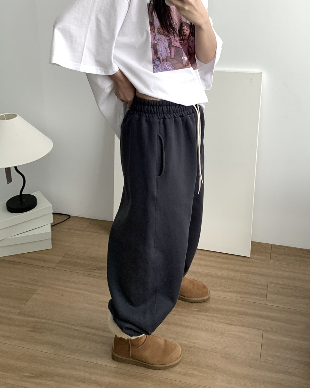 코니 기모 조거팬츠 밴딩조거 와이드팬츠 웨어링무드 (2c) - 상세 이미지 3