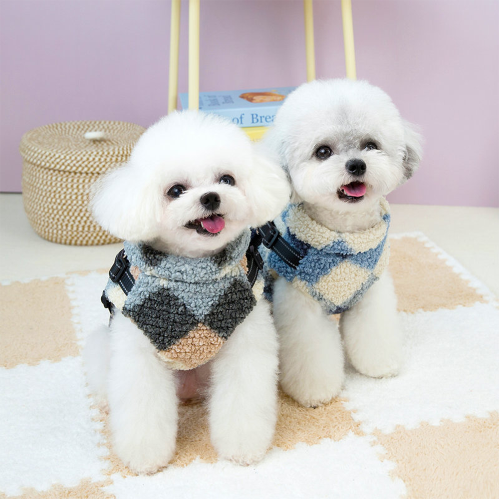 강아지 F/W 다이아배색 뽀글이 반사 하네스 패딩 조끼 8사이즈 2컬러 - 상세 이미지 2