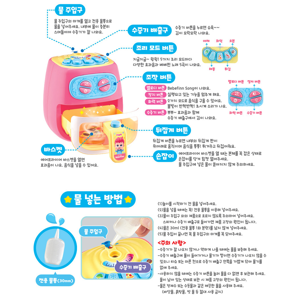핑크퐁 베베핀 장난감 노래하는 에어프라이어 유아 장난감 역할 놀이 선물 스티커세트 - 상세 이미지 4