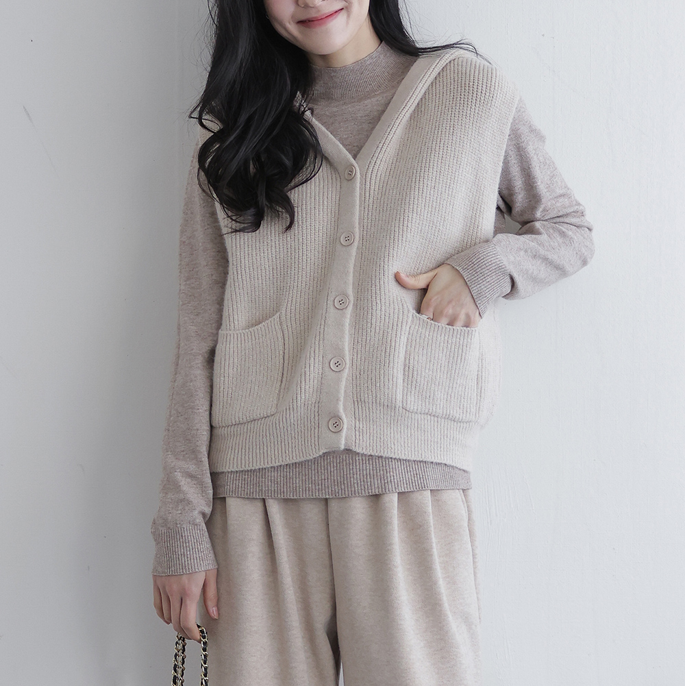 [오픈할인/정상가18600] 마르엔 골지 겨울 주머니 후드 니트 레이어드 데일리 베스트 - 상세 이미지 2