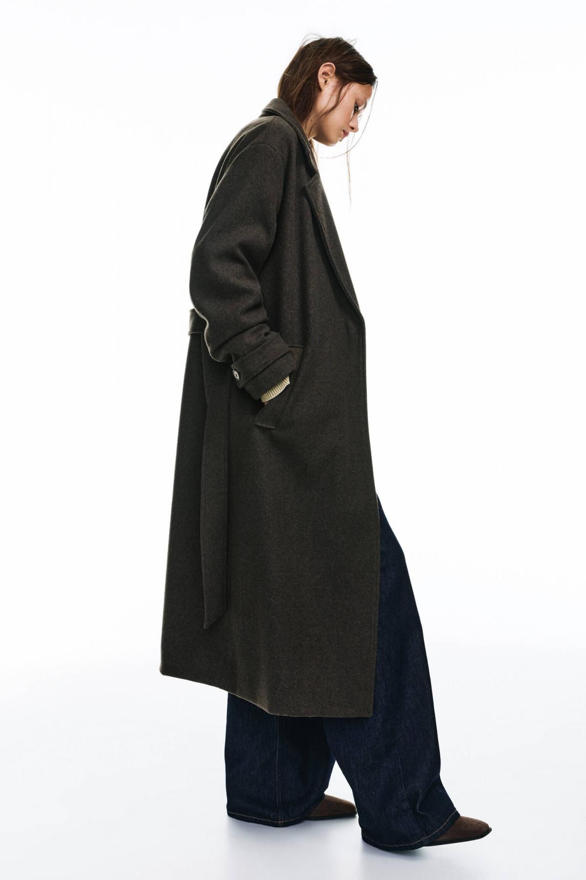 풀앤베어 소프트 벨트 롱 펠트 코트 3755/356 BROWN MARL - 상세 이미지 5