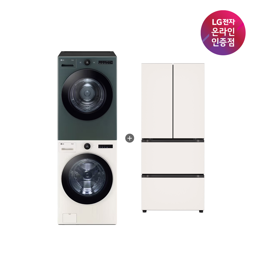LG 트롬 오브제컬렉션 세탁기건조기 세트 + LG 디오스 김치톡톡 (FX24ENE-GNG + Z408MEEF23) - 상품 이미지