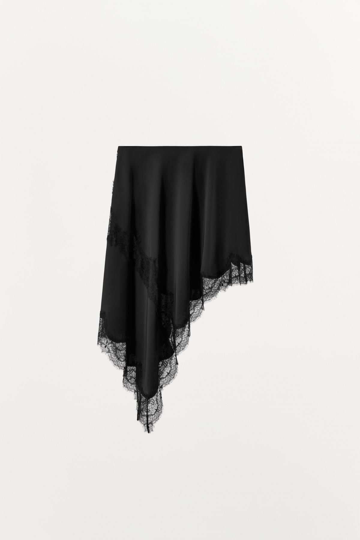 자라 비대칭 레이스 새틴 미니 스커트 1758/665 BLACK - 상세 이미지 5