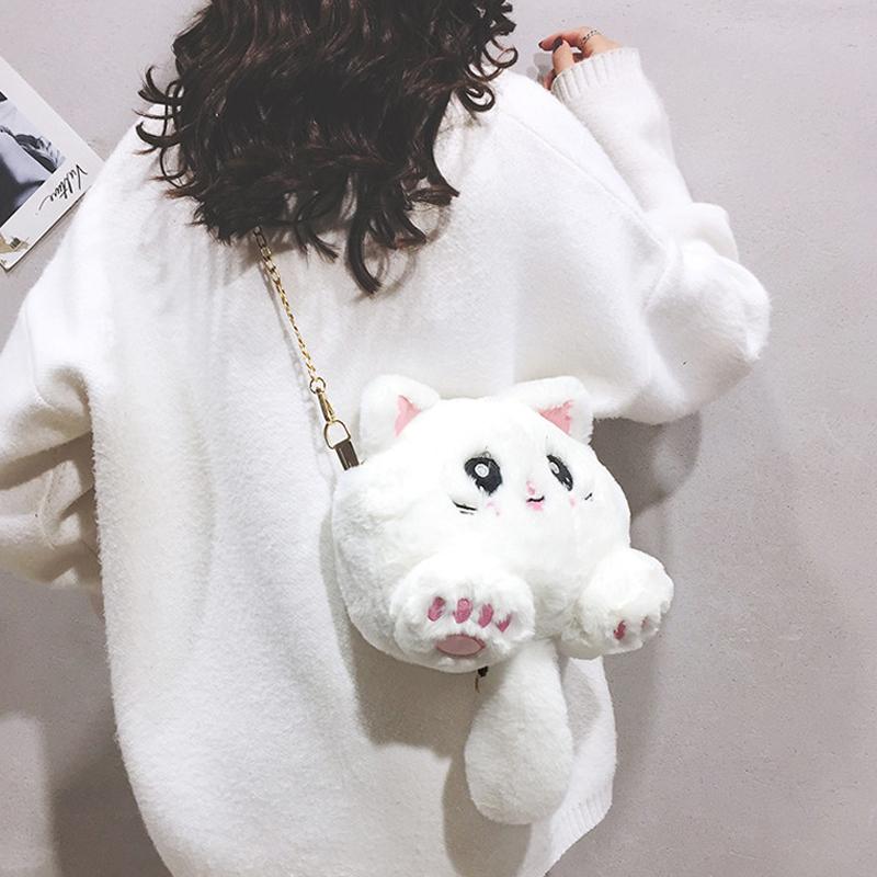 귀여운 고양이 캐릭터 체인 숄더백 학생용 미니 브라운 - 상세 이미지 2
