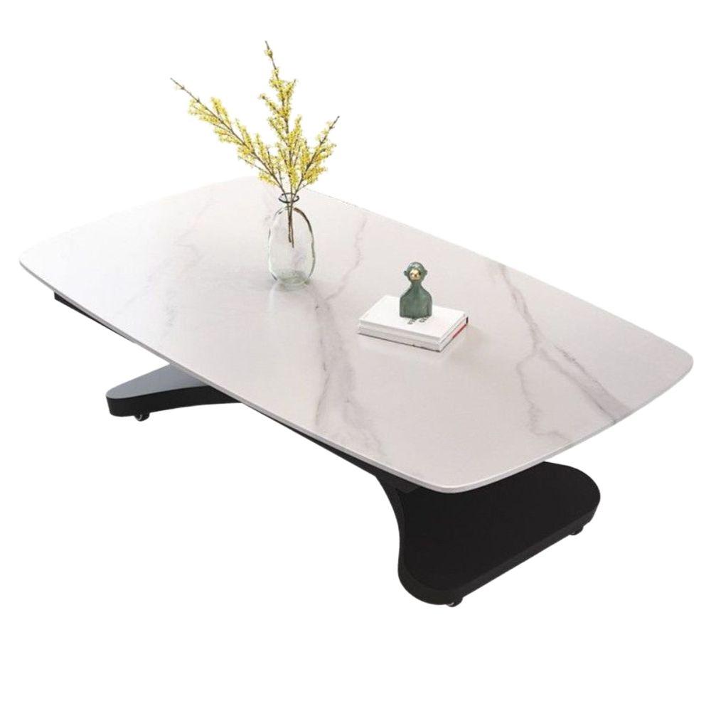 높이조절 테이블 탁자 이동식 대리석 리프팅 식탁 바퀴달린 화이트 스톤 블랙 다리 120x70x75cm - 상품 이미지
