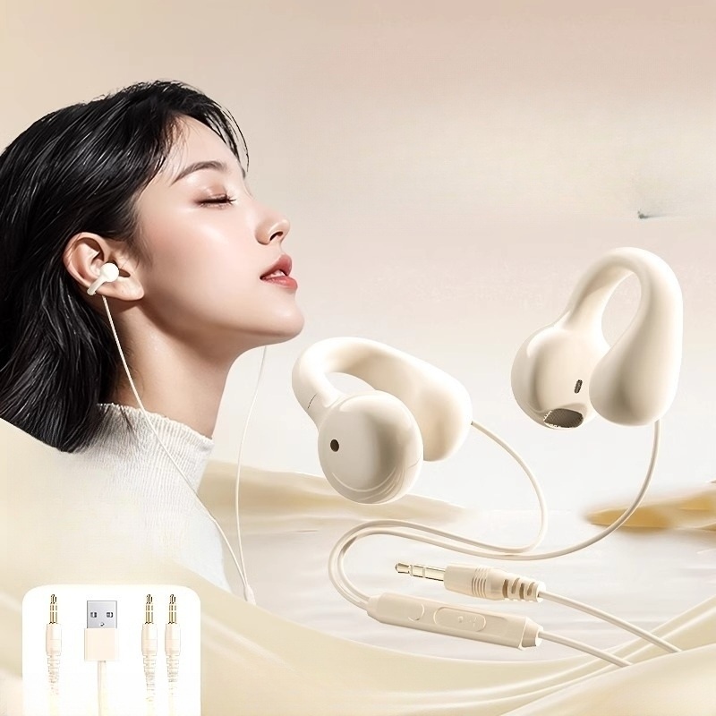 오픈형 유선이어폰 귀안아픈 귀걸이형 편안한 스포츠 러닝 게이밍 3.5mm 마이크 - 상품 이미지