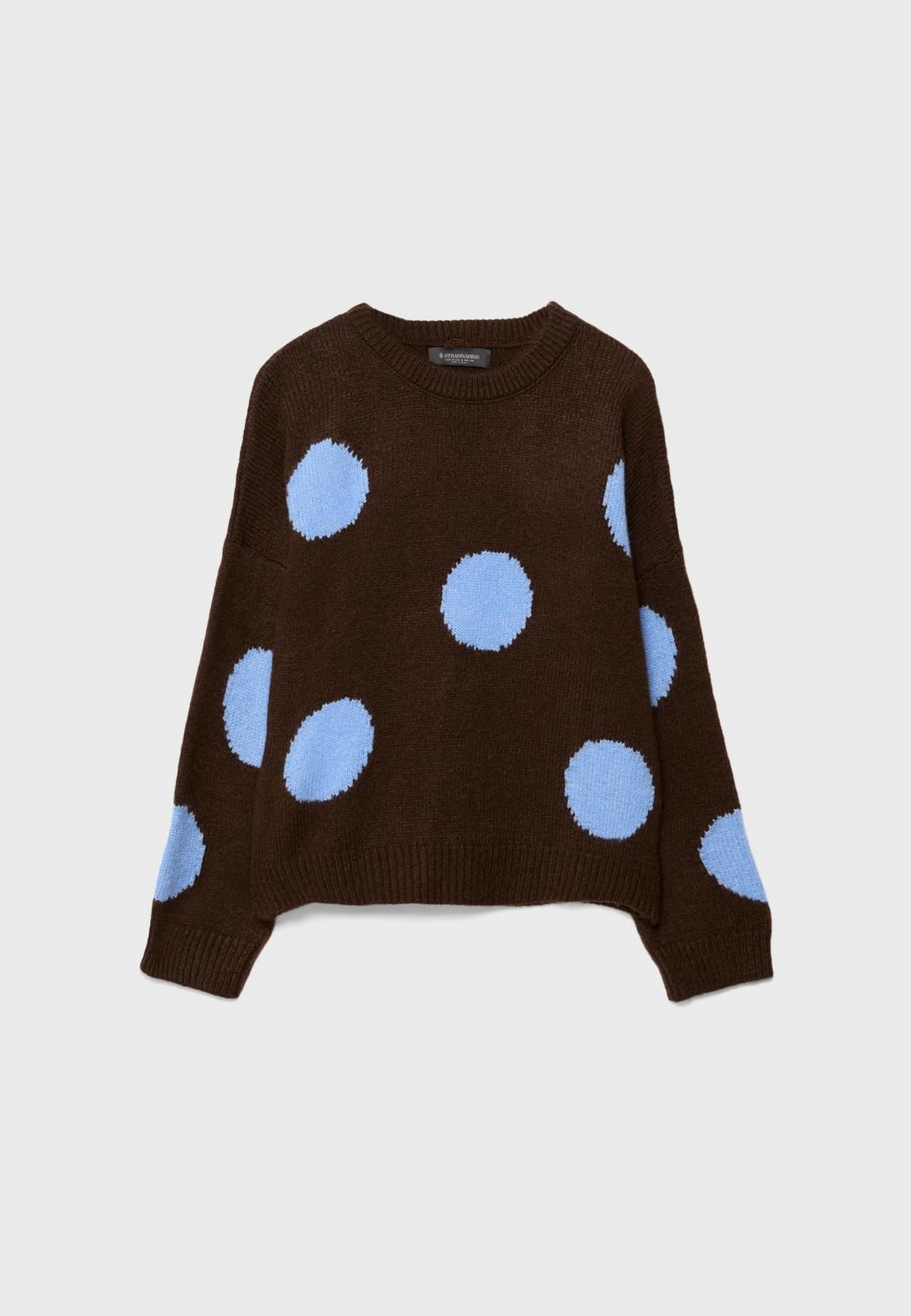 스트라디바리우스 폴카도트 라운드넥 니트 스웨터 1568/081 BROWN - 상품 이미지