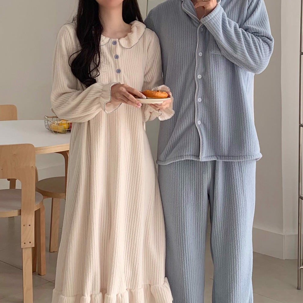 기모잠옷 수면잠옷원피스 커플파자마 루에나 겨울 크리스마스 신혼부부 홈웨어 세트 - 상세 이미지 5