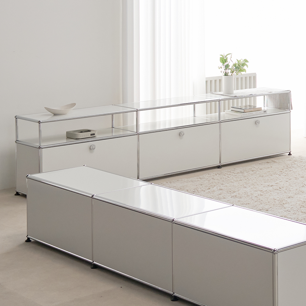 모덴 미드센츄리 모듈 2단 거실장 높은 철제 티비다이 2270x370x565, 화이트